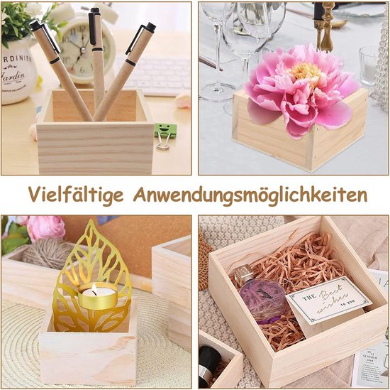 Dozen, 4 stuks Wooden Storage Craft Box, 8x8x4 cm Craft Rustieke houten kisten, houten dozen voor knutselwerk, kleine vierkante houten kist, voor droogbloemen, tafeldecoratie — afbeelding 2