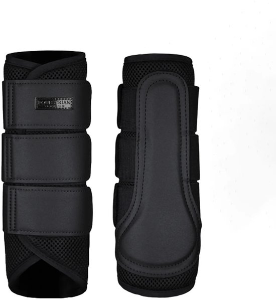 Zwarte paardrijlaarzen met mesh en klittenbandsluiting.