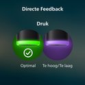 Directe feedback: Groen voor optimaal, paars voor te hoog/laag.