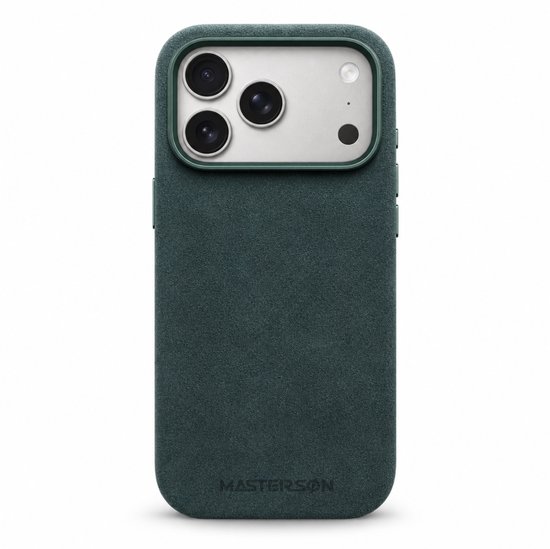 Mastersøn - Étui Téléphone Vert adapté pour Apple iPhone 17 Pro – Alcantara Case – Magsafe - Hoesje - Emerald Green
