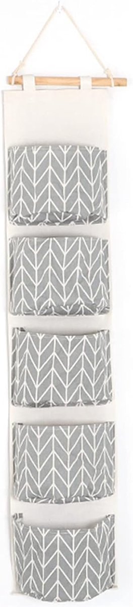Opbergtas aan de muur en over de deurkast | Linnen fabric organizer met 5 zakken, multifunctionele opbergtas voor slaapkamer en badkamer
