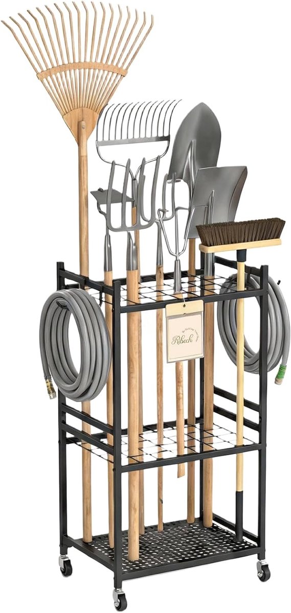 3-laags Opbergkar met Wieltjes – Mobiele Kast voor Gereedschap, Tuin, Keuken & Garage, van Metaal, Zwart