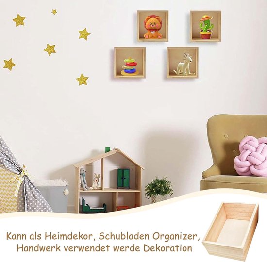Dozen van hout, 4 stuks, kleine ongelakte houten organizer, 15 x 10 x 6 cm, rechthoekig, rustieke houten opbergdoos, voor sieraden, kantoorbenodigdheden en decoratie — afbeelding 5