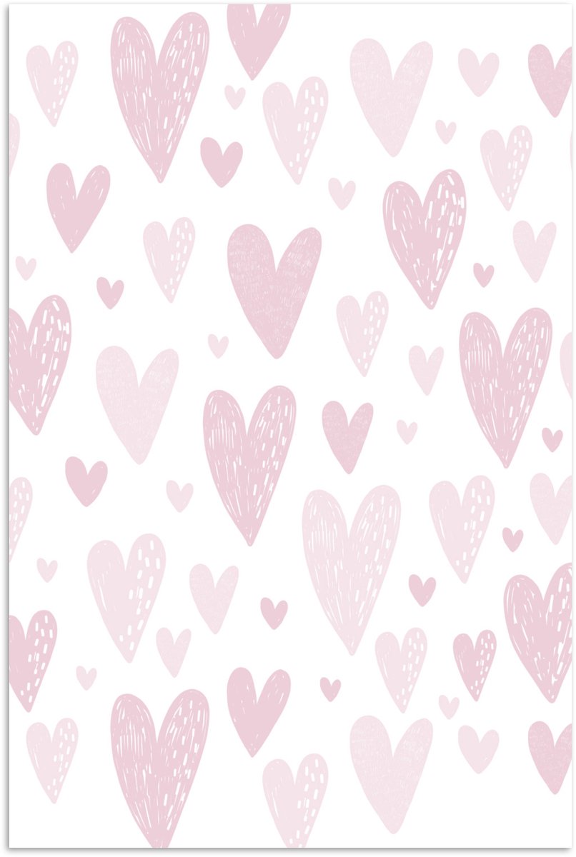 Poster 60x90 cm - Hart - Design - Roze - Meisjes - Baby - Meiden - Posters - Kamer decoratie - Wanddecoratie woonkamer - Muurdecoratie slaapkamer - Poster Babykamer