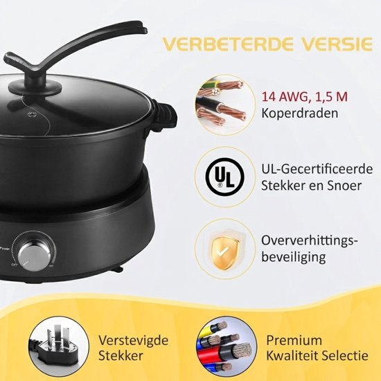Hotpot - 4L - Hotpot Pan - Hotpot Electrisch - Zwart - 29cm x 29cm x 18cm — afbeelding 5