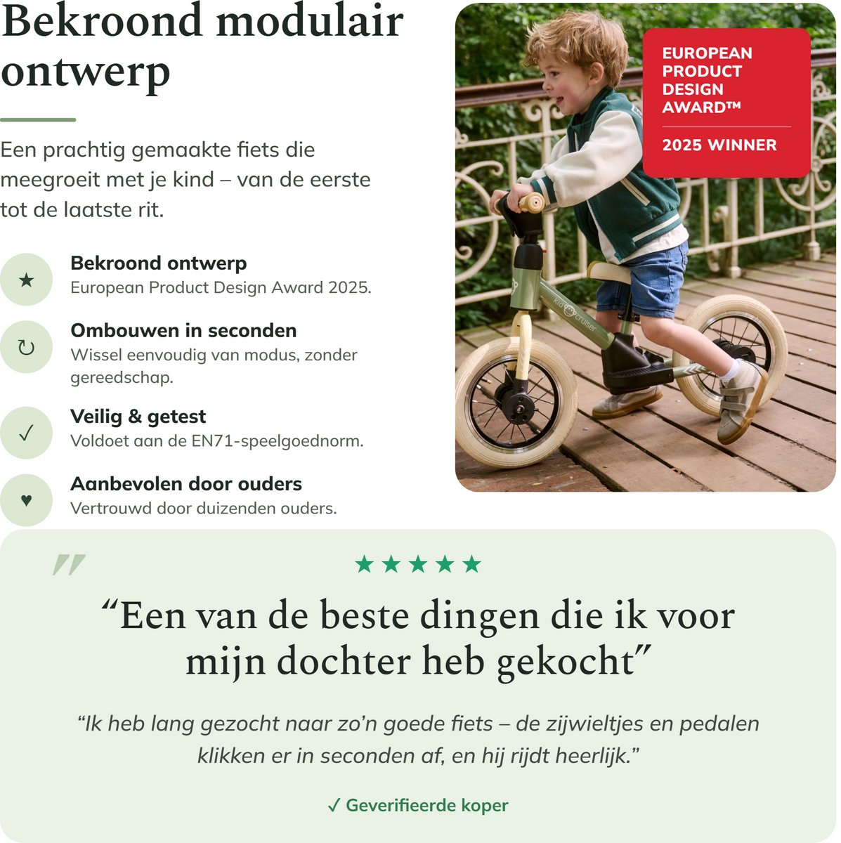 Kidcruiser Loopfiets 2+ jaar - Met LED Zijwieltjes & Trappers - 3-in-1 Kinderfiets - 12 inch – Mat Zwart – Modulair Design — afbeelding 6