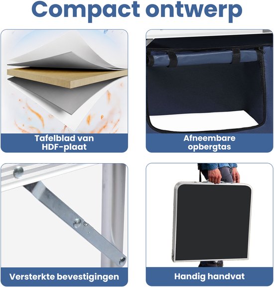 DAITORE - Campingkast Opvouwbaar - Campingkeuken - 120x45x70 cm - Aluminium Frame - met opbergvak en draagtas - hoogte verstelbare - campingtafel - voor outdoor picknicks barbecue — afbeelding 5