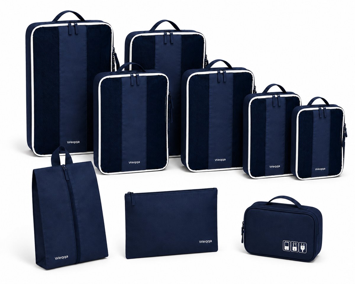 Packing Cubes Compression - Complete 9-delige Koffer Organizer Set - Inclusief Schoenentas, Toilettas & Kabeltas