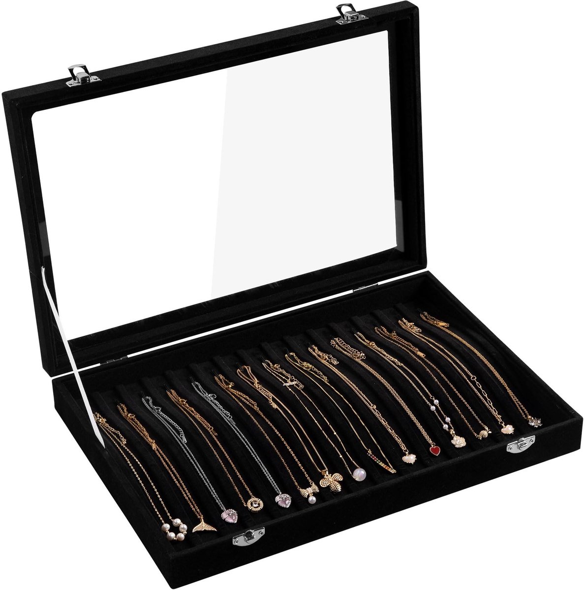 Dailygoods- Sieradenorganizer met 15 haken - Fluwelen Kettingdoosje - Organizer Lade - Afsluitbare Houder - Duurzaam - 33,8 cm x 24 cm x 5 cm - Kettingdoos