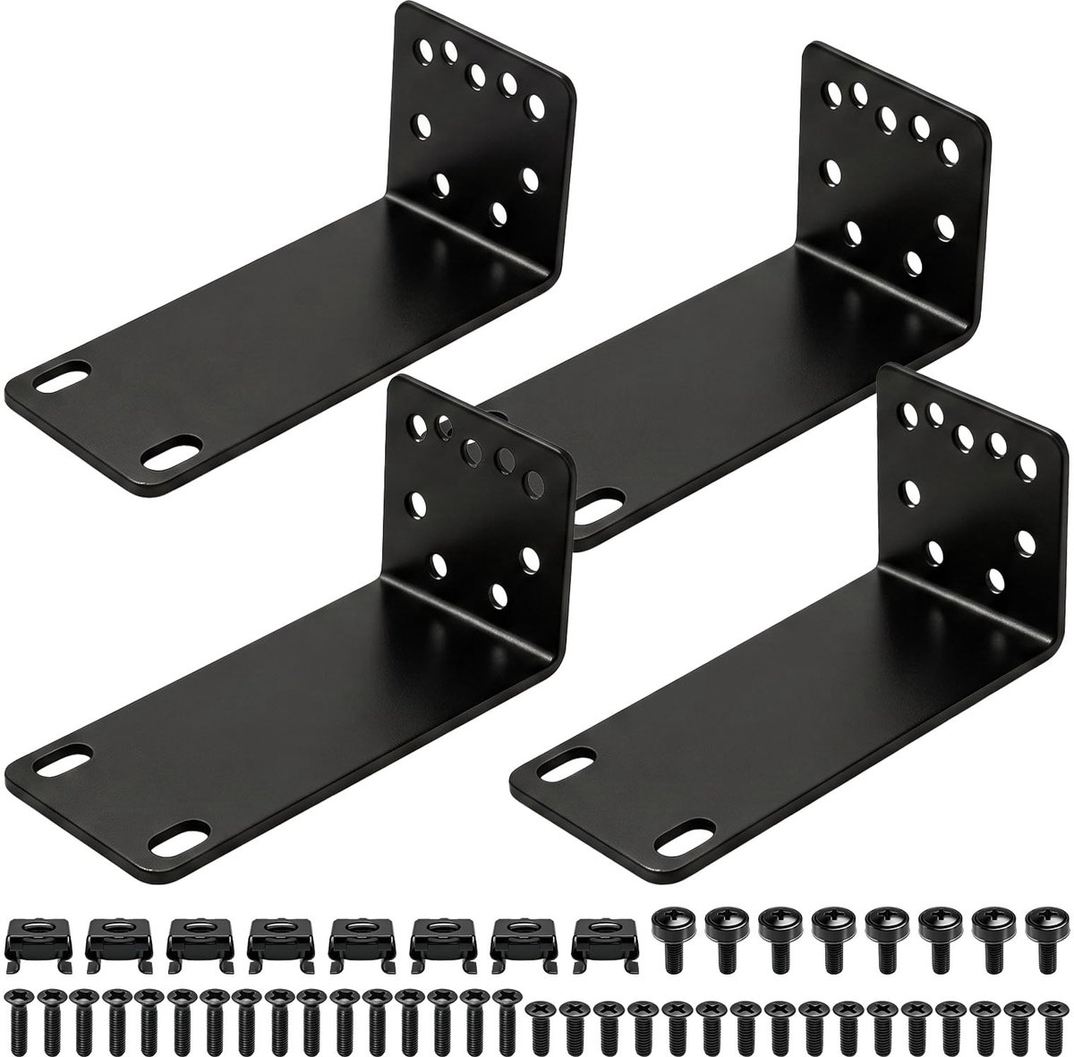 Dailygoods - Rack Mount Kit, verstelbare 14-30 mm rack houder, 19 inch switch houder oren compatibel met Netgear TRENDnet Cisco D-Link HP, bevestiging van 10,6 inch breedtes tot 19 inch apparaten (112 mm)