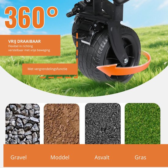 Evaux Boutiqu Bolderkar - Opvouwbaar - 150L - Transportwagen met verstelbare handgreep, robuuste stevige wielen, Inklapbare tuinwagen - Bolderkar voor strand, boodschappen en buiten - 90 x 47 x 96 cm - Zwart — afbeelding 5