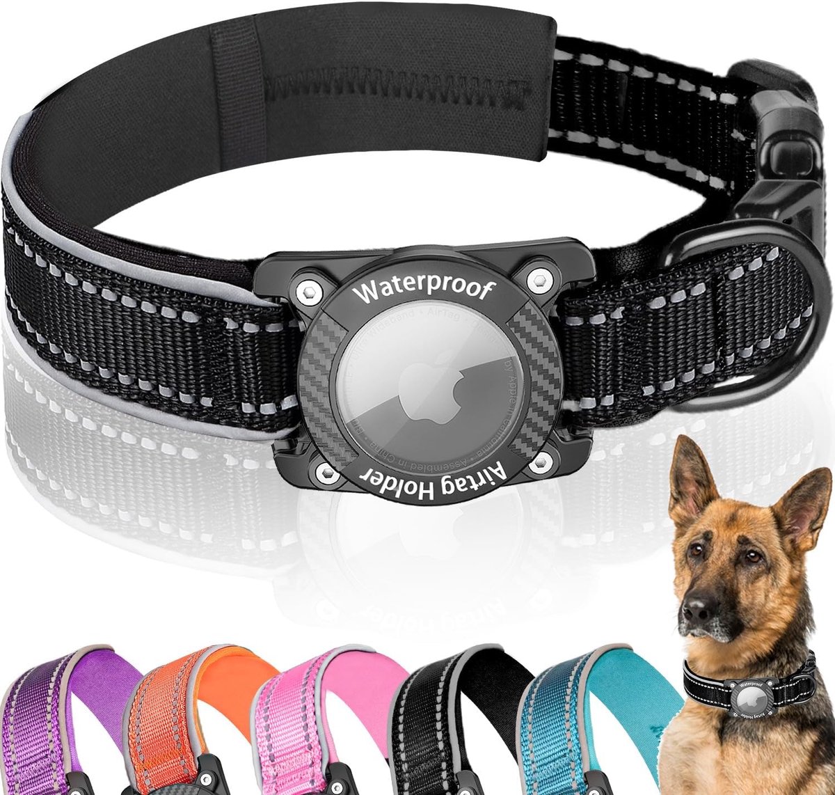 SnelShoppen - Airtag Hondenhalsband Waterdicht, Reflecterend, Zachte Bekleding voor Kleine, Middelgrote en Grote Honden, Zwart, S - Veiligheid en Comf