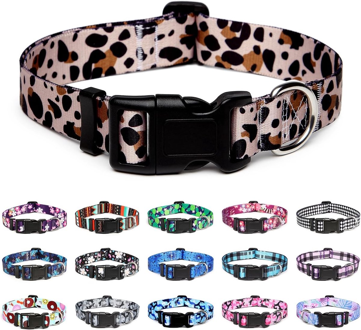Thijox - Verstelbare hondenhalsband - Zachte nylon halsband voor kleine, middelgrote en grote honden - Luipaard patroon - Comfortabel, duurzaam en luc