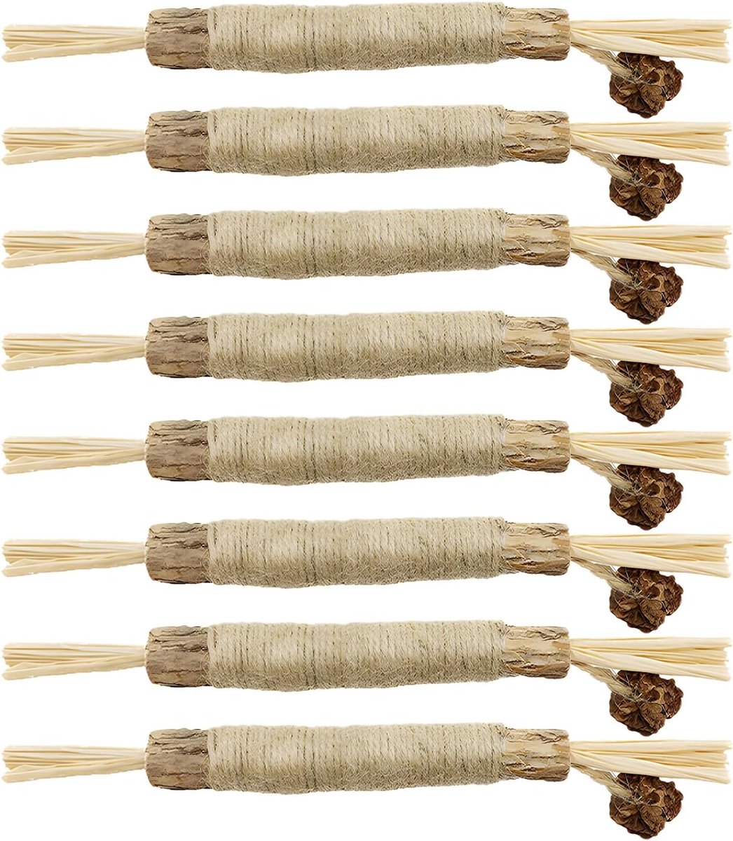 SnelShoppen - Chewing Sticks voor Katten 8 Stuks, Matatabi Sticks met Raffia, Natuurlijke Kittensnacks voor Stimulatie, Silvervine Hout Tegen Tartar e