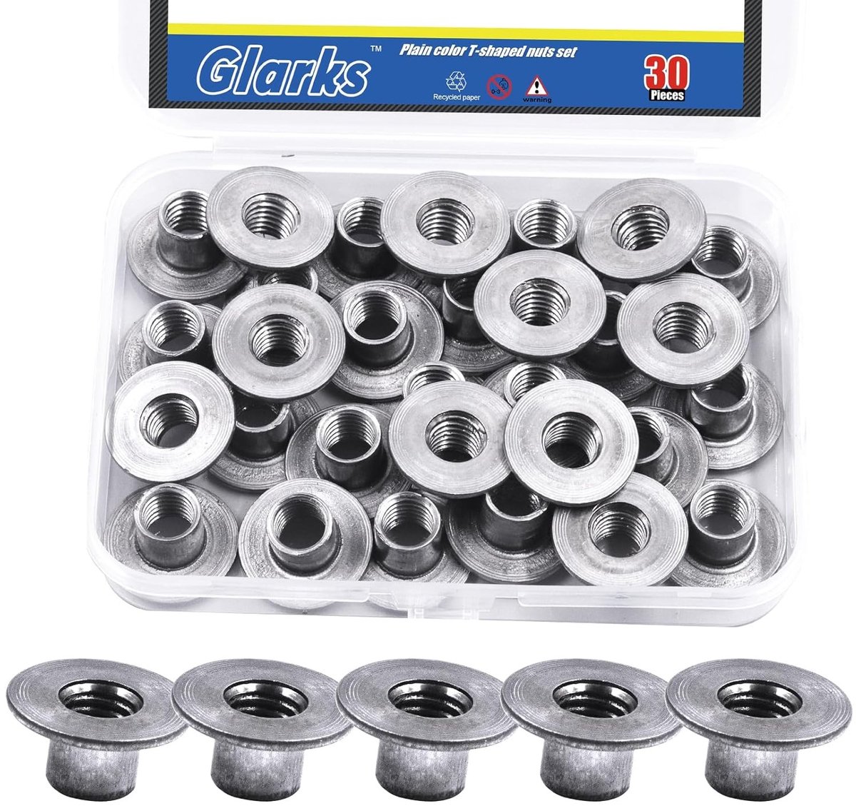 30 stuks M10 x 13mm ronde basis las tee moeren van koolstofstaal, flensinvoegmoeren voor bevestiging en hardware toepassingen