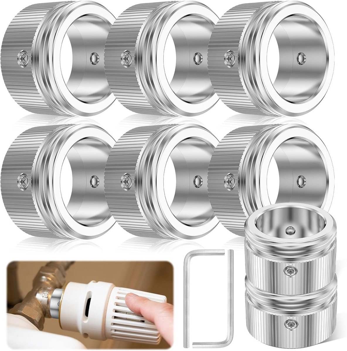 SnelShoppen - 8pcs Radiator Thermostaat Adapter M30 x 1.5 | RVS Verwarmingsklep Adapter Set voor RA/Rav/Ravl | Duurzaam | Hoogwaardige Thermostaat Kop