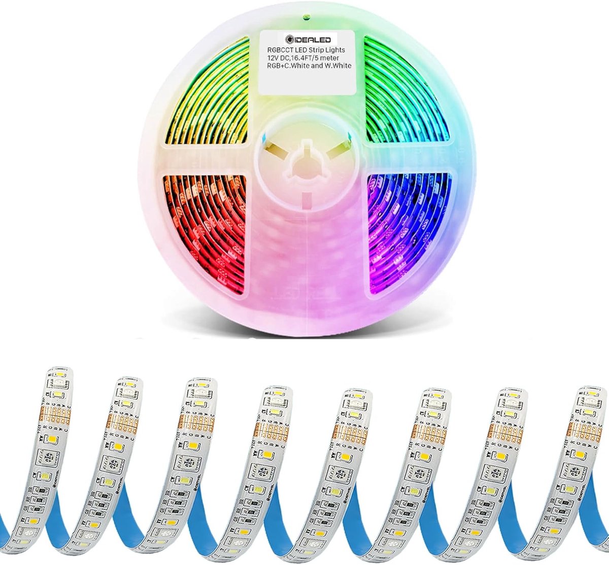 Thijox - RGBWW LEDstrip 5m - Dimbaar RGBCCT Ledstrips - Warm Wit (2700K-6000K) & Kleurrijk Daglicht - 6-Draads LightStrip Plus voor Sfeerverlichting -