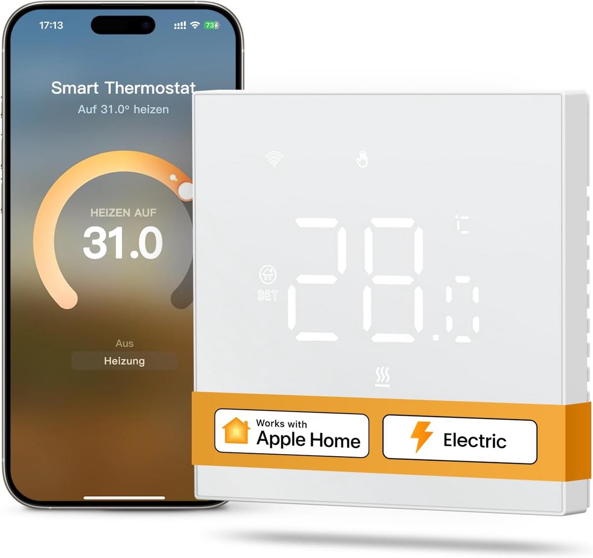 SnelShoppen - Matte Slimme Thermostaat voor Elektrische Vloerverwarming, WiFi Wandthermostaat met Homekit, Alexa, Google Home, Digitale Verwarmingsthe
