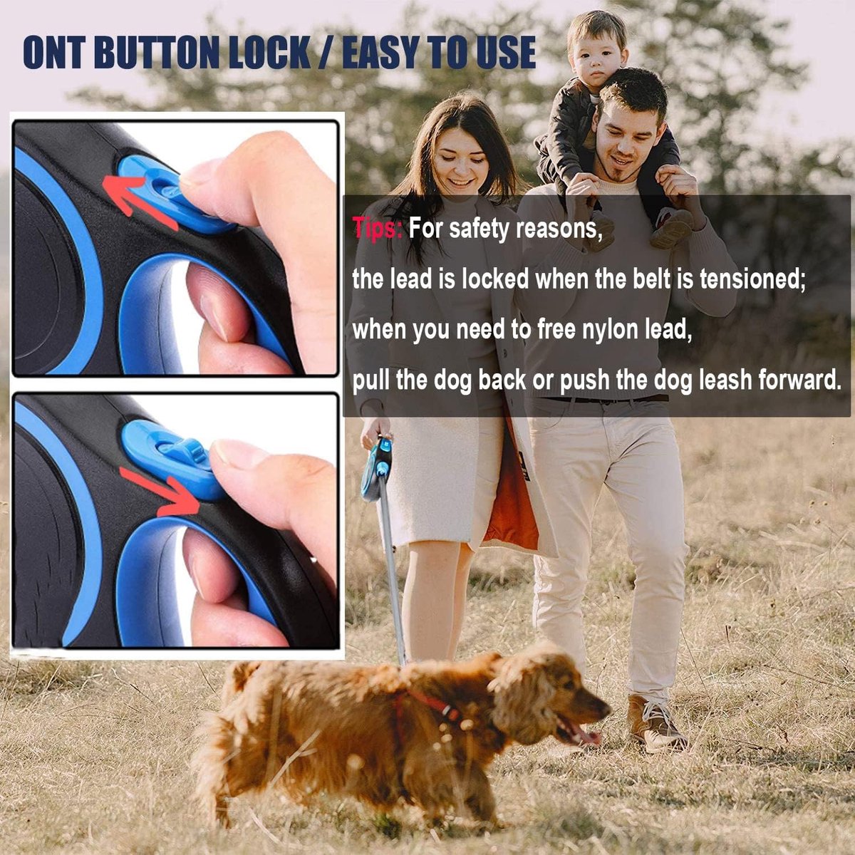 Thijox - Intrekbare hondenriem 5m voor middelgrote en grote honden, kauwbestendig nylon met anti-bijt hondenketting, zware tractie riem, ergonomisch h thumbnail 5