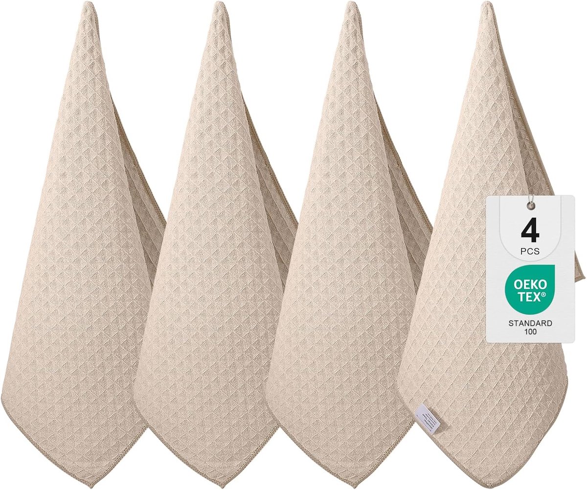 Thijox - Moosfor Microvezeldoeken Set van 4 - Absorberende Pluisvrije Keukendoeken - Dikke Barista Doek en Theedoeken - 40 x 70 cm - Beige, Perfect vo