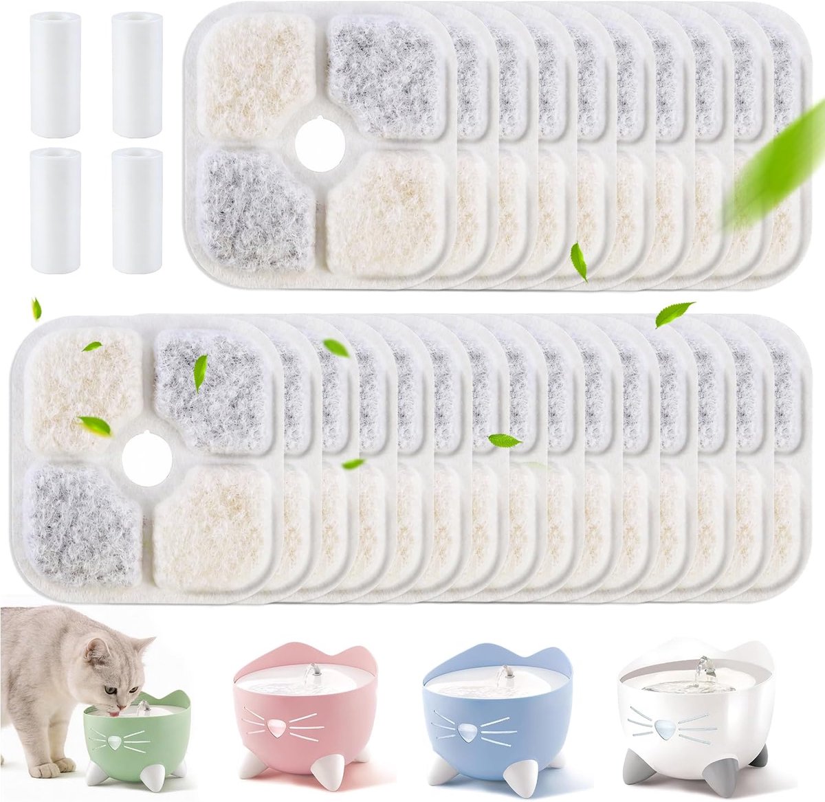 Thijox - 25 Filterpatronen voor Drinkfonteinen voor Katten - Compatibel met Catit Pixi - Actieve Koolstoffilterpatronen met 4 Flexibele Slangen - Idea