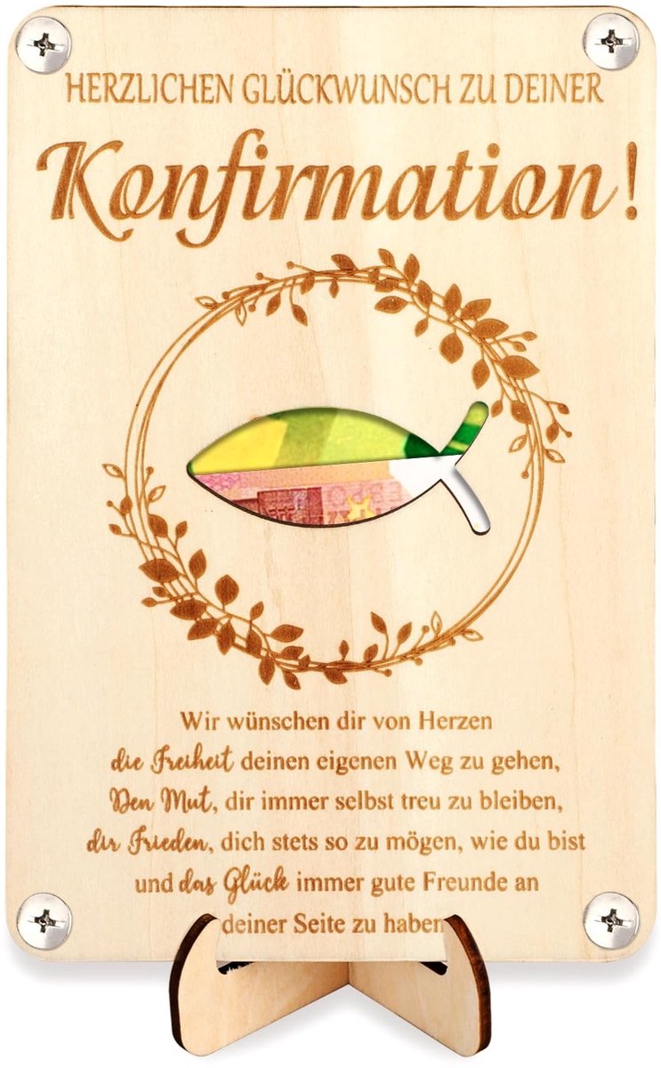 Dailygoods- Geldgeschenk Houten Bevestiging - Tafeldecoratie - Vormsel - Cadeau - Geldgeschenken - Confirmatie
