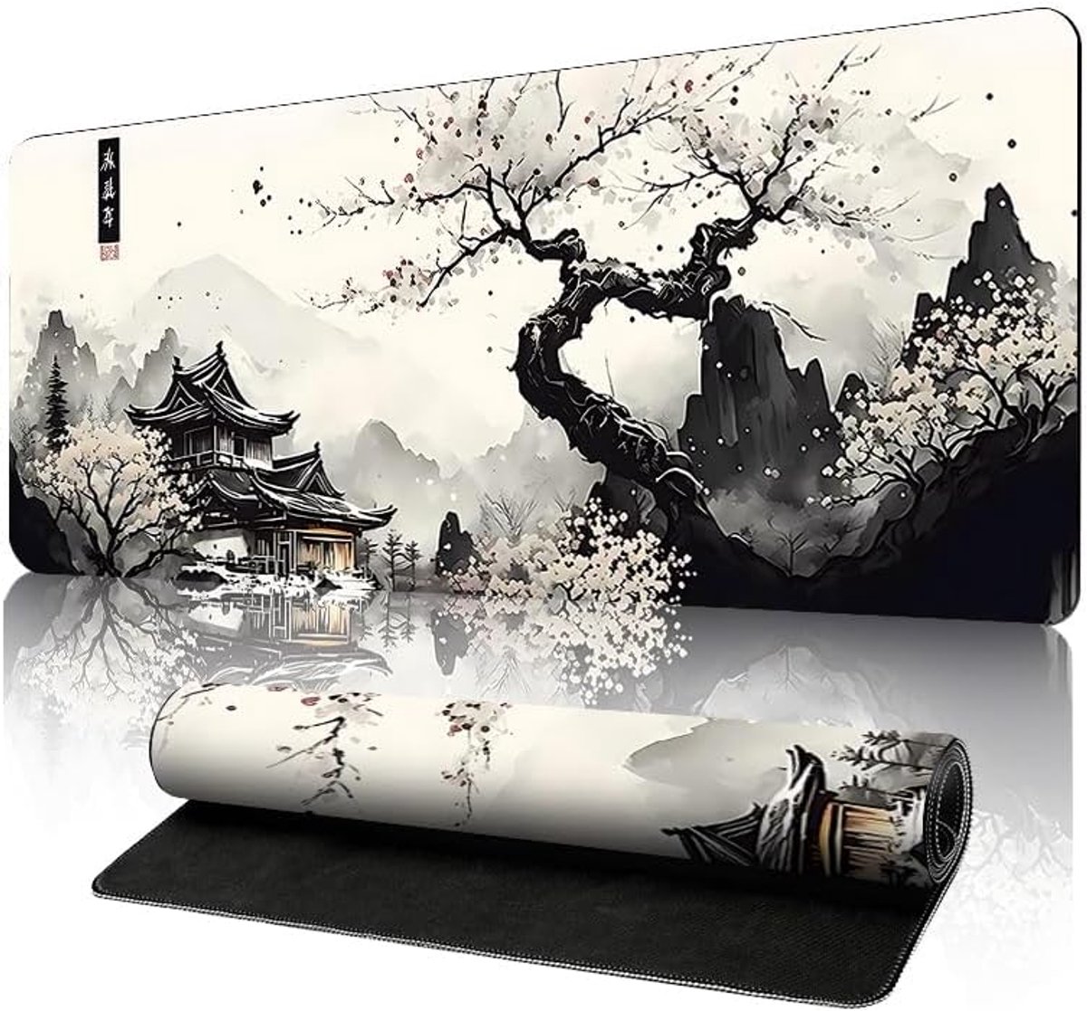 SnelShoppen - Japanse Gaming Muismat XXL 800x300x3mm, Antislip, Waterdicht Bureauonderlegger met Genaaide Randen voor PC en Laptop, Perfect voor Gamer