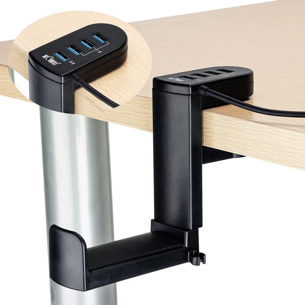 SnelShoppen - Hoofdtelefoonstandaard met 360° draaibare headset hanger, verstelbare veerklem, USB 3.0 en 3x USB 2.0 gaming headsethouder voor bureauor