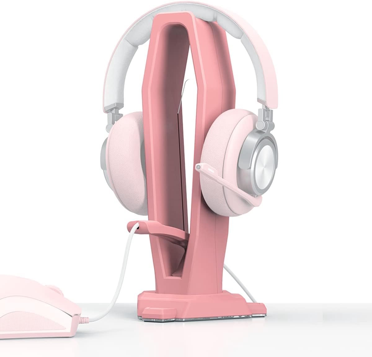 Thijox - Hoofdtelefoonstandaard Gaming Hoofdtelefoon Houder met Muis Bungee, Roze, 2 in 1, Desk Organizer, Duurzaam ABS+PC, Perfect voor PC Gaming Set