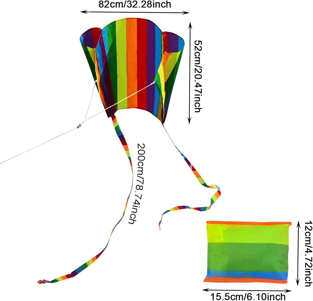 Kleurrijke Regenboog Vlieger voor Kinderen, Eenvoudig te Vliegen met Lange Staart, Perfect voor Buitenactiviteiten en Strandspellen, Geschikt voor Beginners en Volwassenen