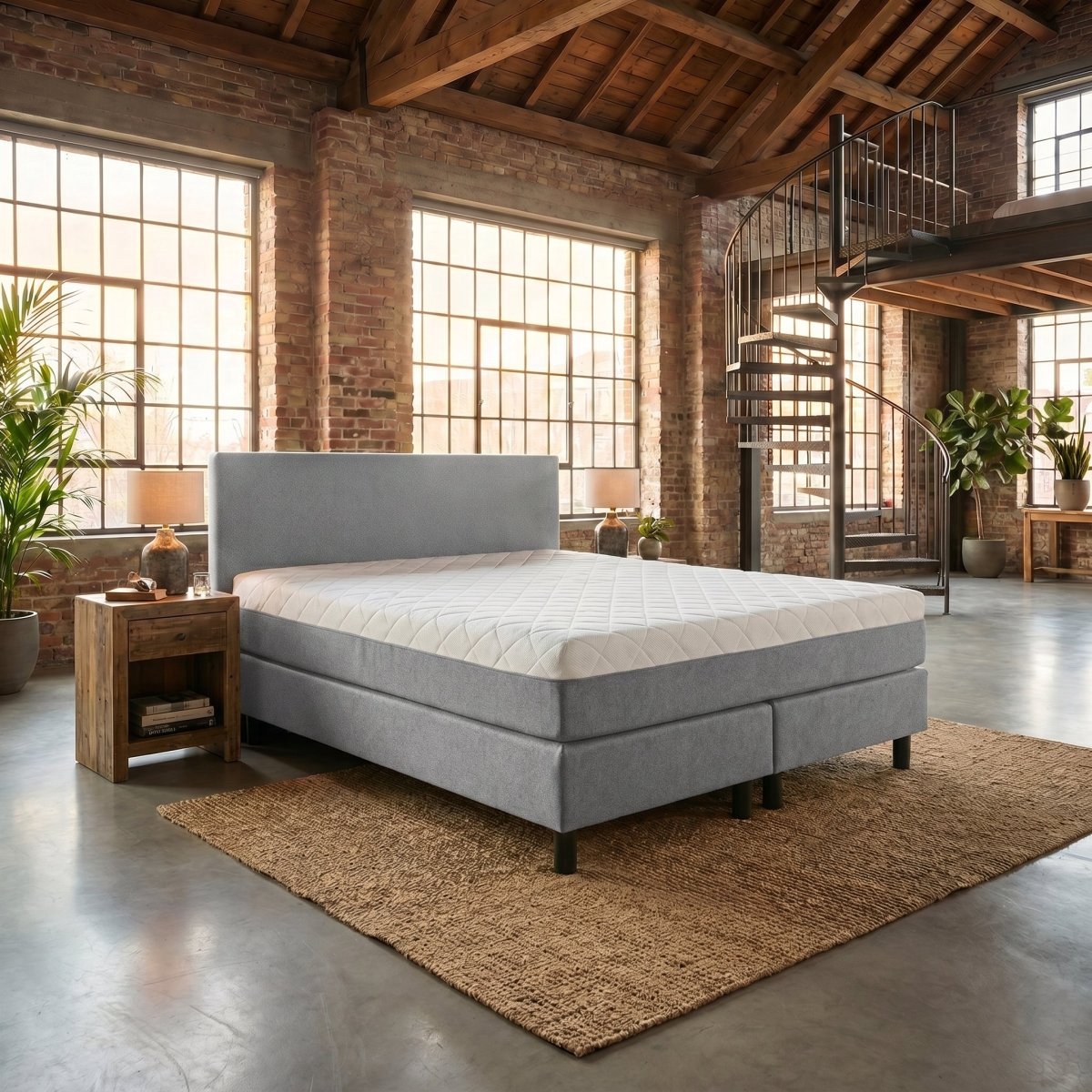 Mörgenn Boxspring Basic - Pocketvering - Matras met Geïntegreerde Topmatras - Lichtgrijs - 180x200