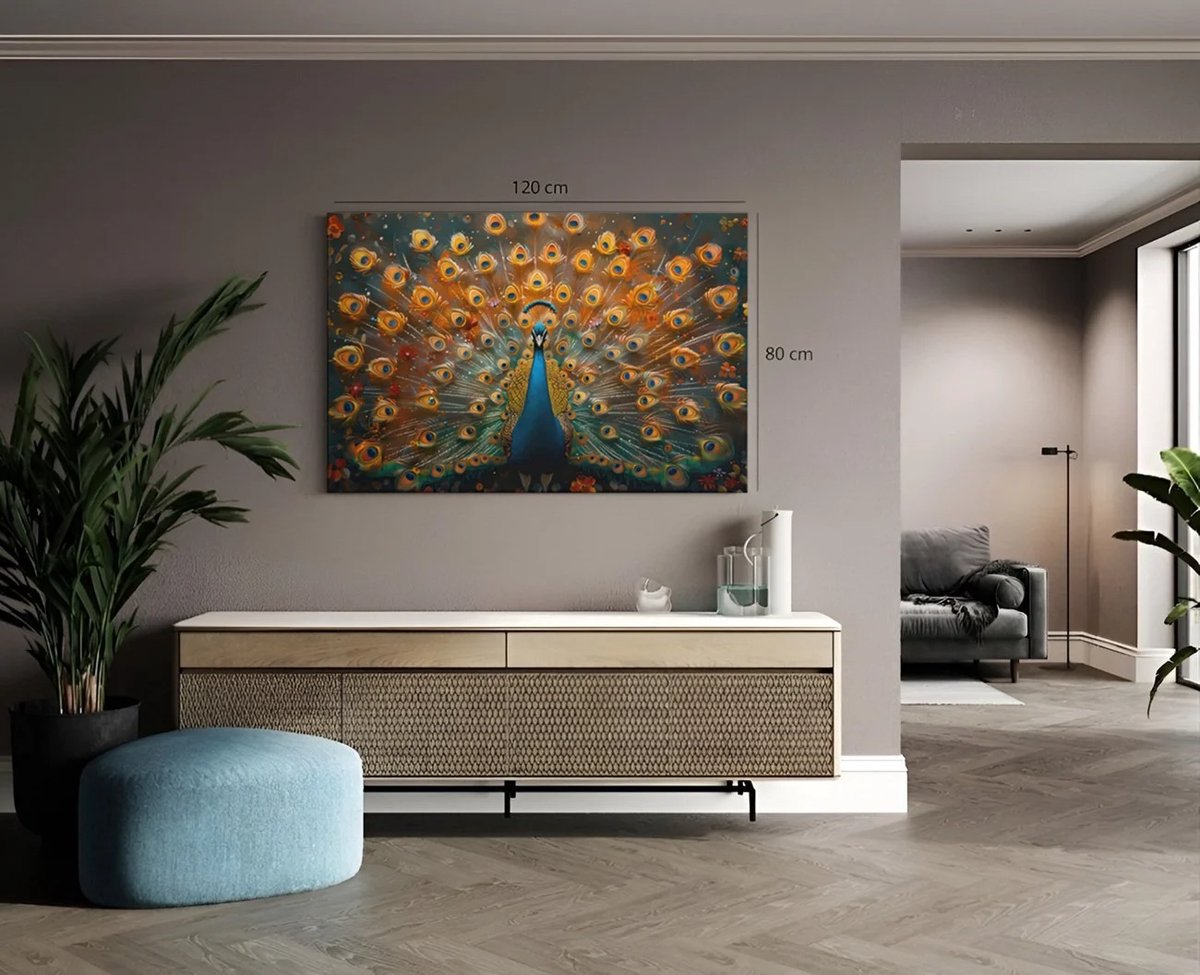 Trendex Global Canvas Schilderij - Pauw - Foto op Canvas - 120x80x2 cm Kleurrijk