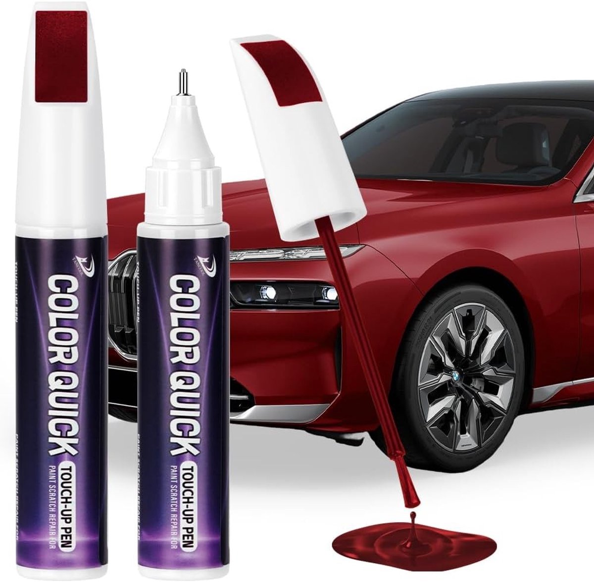 2-in-1 Rim Repair Kit voor Auto's - Krassen en Chips Herstellen met Rood Verfpen en Borsteltip, Ideaal voor Auto's, Motoren en Bestelwagens