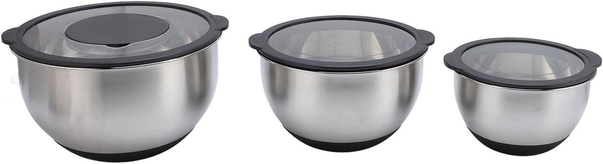 Set van 3 Multifunctionele RVS Mengkommen met Deksel voor Voedselopslag en Porties, 27 cm