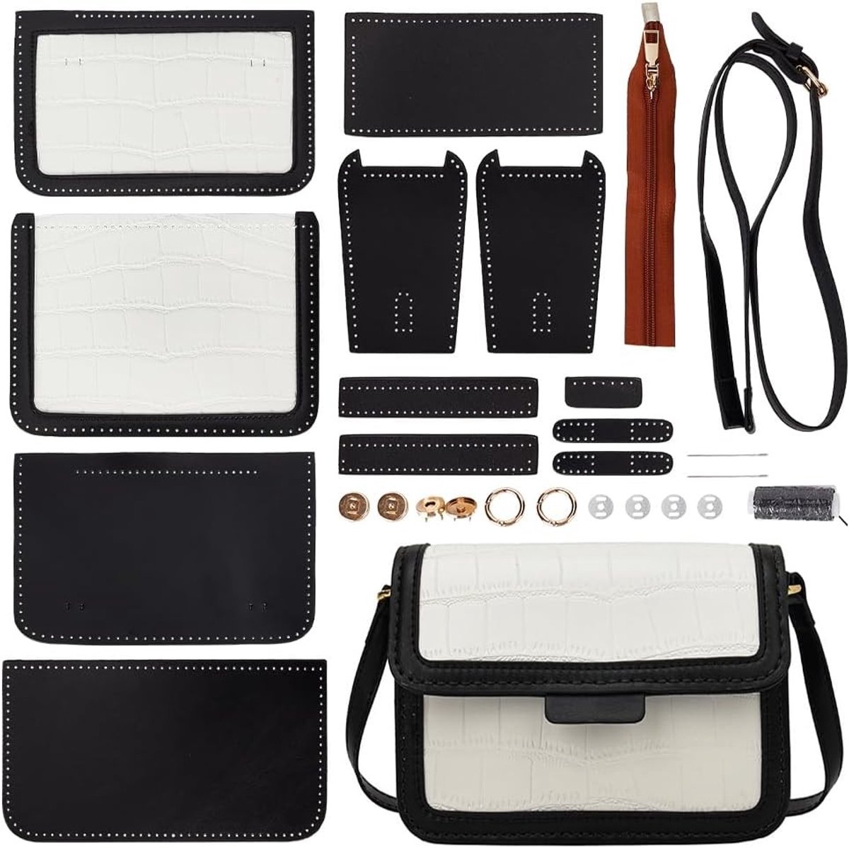 DIY Schoudertas Maakset - PU Leren Handtas Naai Set voor Vrouwen, Mode Handwerk Kit met Alle Materialen, Perfect als Verjaardagscadeau, 20 x 14 x 6cm, Zwart, Creatief en Uniek Ontwerp