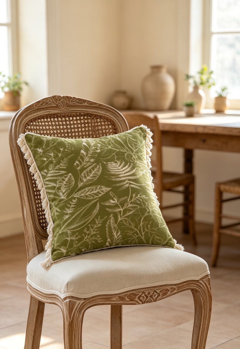 Boho-kussenhoes van polyester met olijfgroene varenbladprint, vintage botanische vierkante kussenhoes voor de inrichting van een boerderij-bank,45x45cm