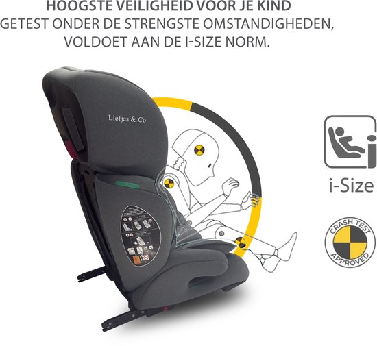 Liefjes & Co Moveup Isofix Autostoel - i-Size - Groep 2/3 (100–150 cm) Memory Foam - Afstelbare hoofdsteun - Booster - Grijs van Liefjes & Co — afbeelding 2