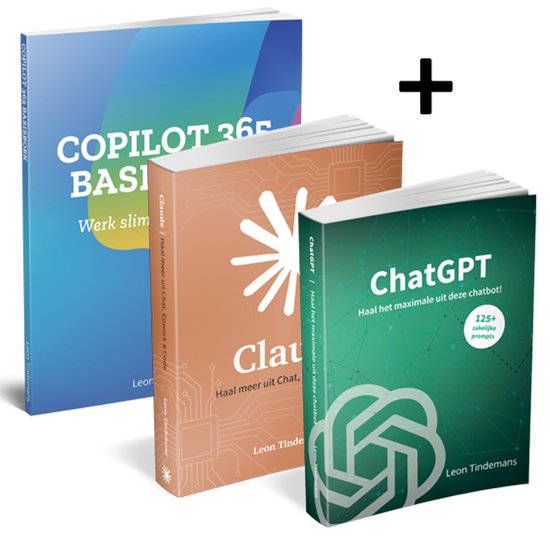 Ensemble de trois livres: bleu 'Copilot 365', orange 'Claude', vert 'ChatGPT'.