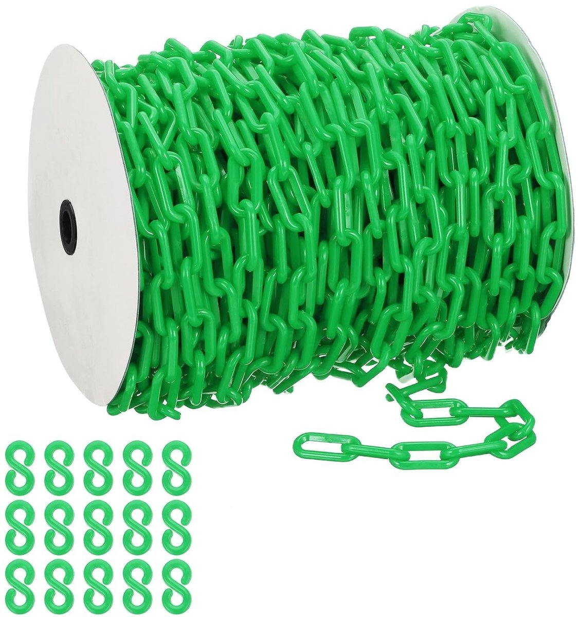 Groene Plastic Ketting 50 Meter, 8mm Vergrendelketting voor Veiligheidsbarrières, Grote Schakelketting voor Beveiliging en Toegangscontrole