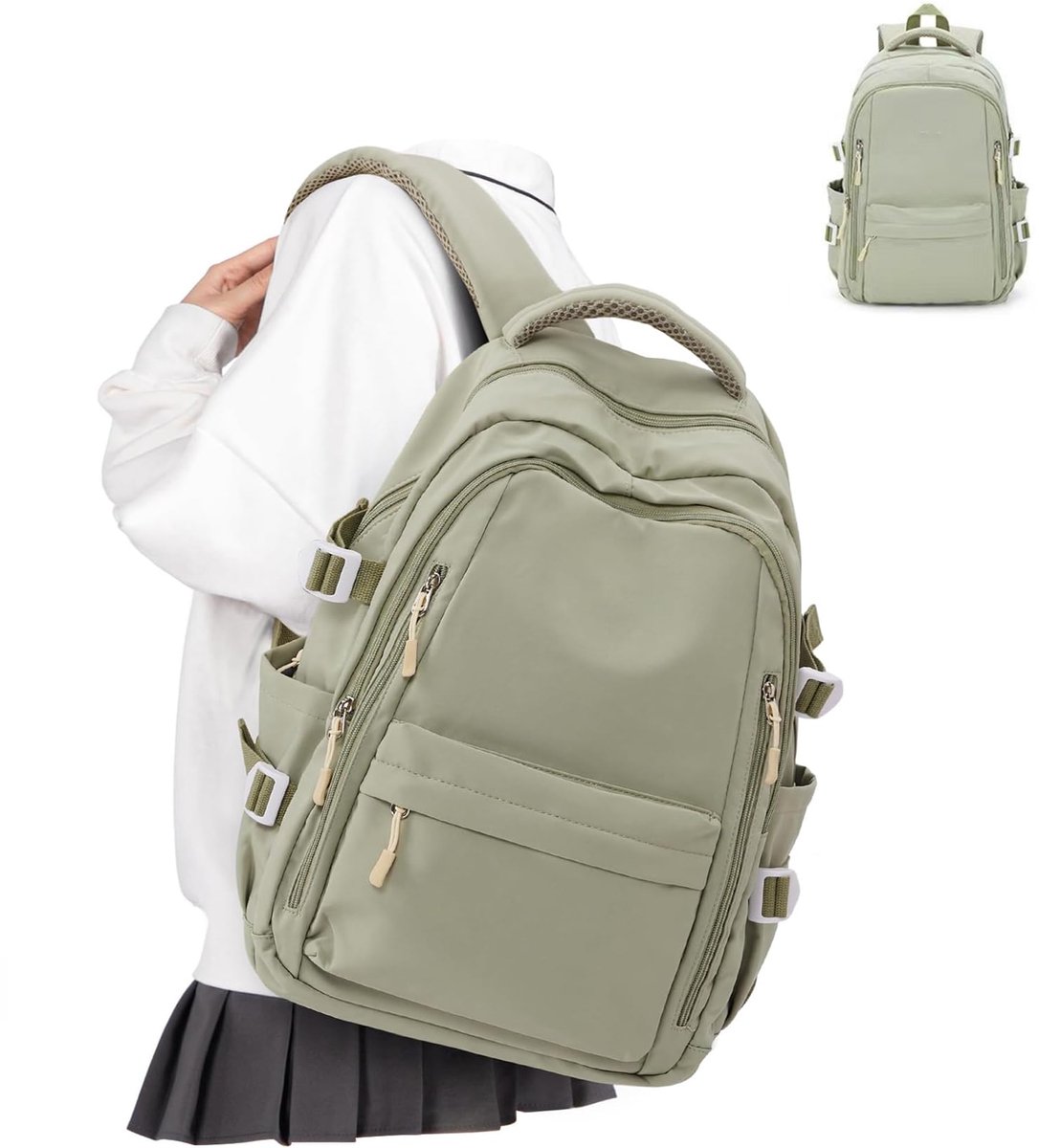 KZQ Lichtgewicht laptoprugzak voor dames en heren - Grote reistas en casual daypack voor college en werk - Groen