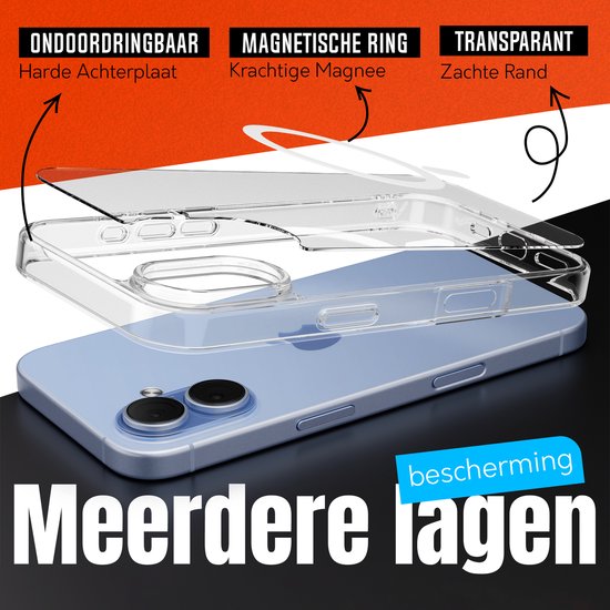 Meerlaags, ondoordringbaar doorzichtig hoesje voor iPhone met magnetische ring en zachte rand.