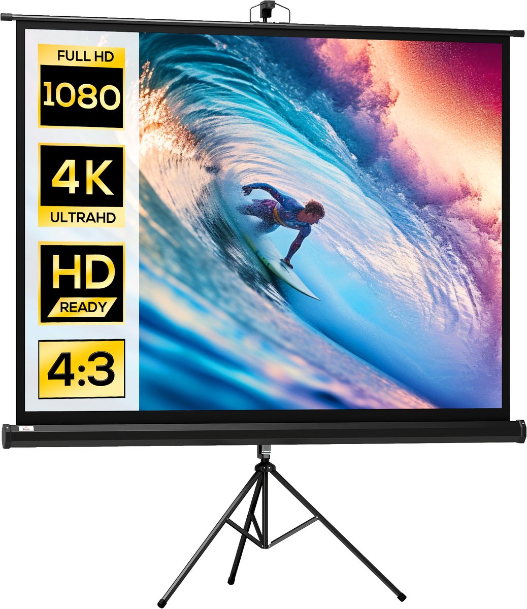 ECTEATOY® Projectiescherm 84 inch - 4:3 Beamer Scherm - Mobiel Projector Scherm voor Thuisbioscoop en Kantoor - 171 x 131 cm - Zwart