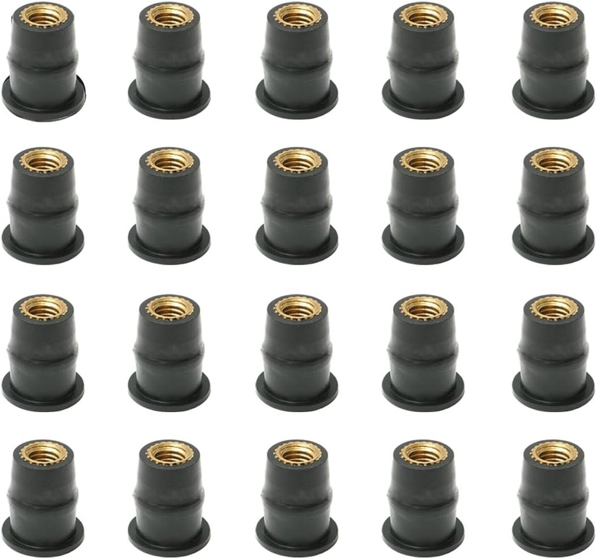 Set van 20 Duurzame M5 Ruitmoeren van Rubber en Messing voor Motorfietsen, Kano's en Boten (9.5mm)