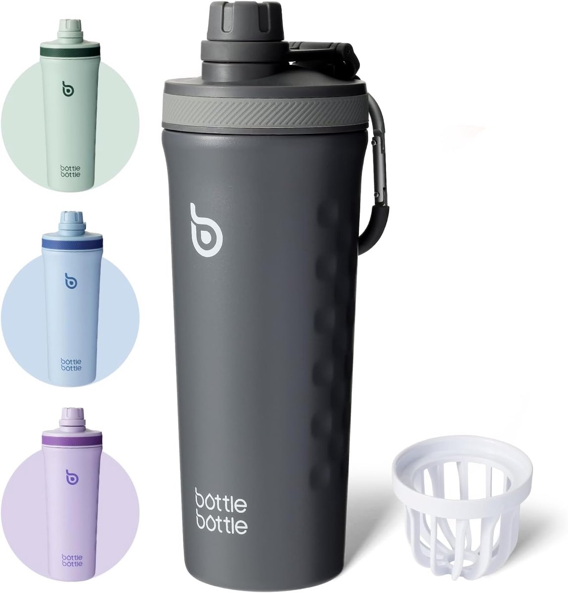 Thijox - 760 ml Geïsoleerde Shakerfles Roestvrijstalen Waterfles met Draadzweep, Herbruikbare Eiwitshaker Gym Waterbeker Grijs voor Sport en Fitness