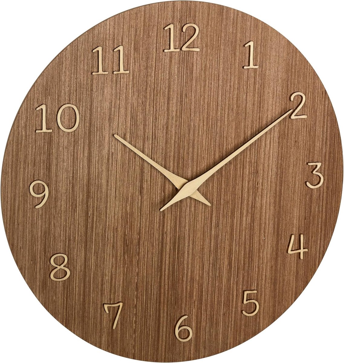 Thijox - Houten wandklok analoog 60.3072.23, moderne kwartsklok met 3D-cijfers, hoge nauwkeurigheid, decoratief accessoire voor thuis, donker hout, la