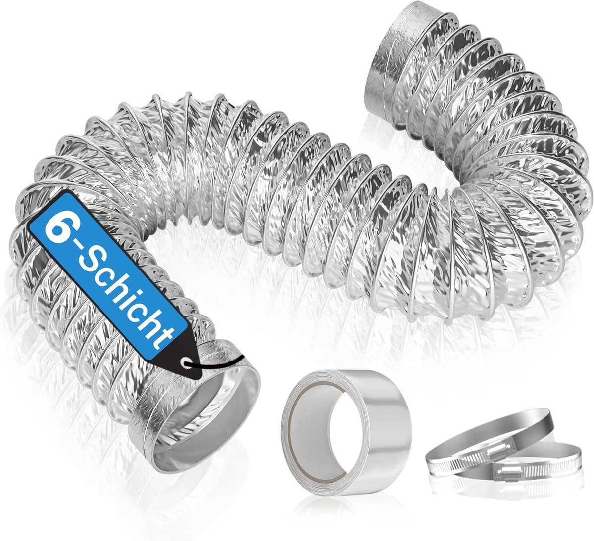 Flexibele Aluminium Afvoerslang 100 mm, 6 Laags Versterkt, Hittebestendig, 2.4 m voor Afzuigkap, Droger en Airconditioning