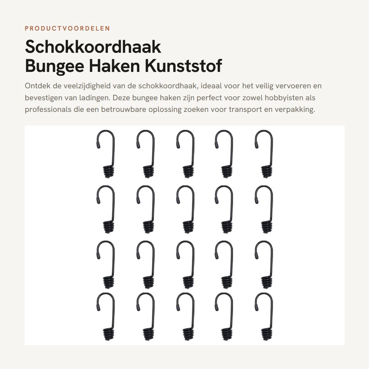Dailygoods- Schokkoordhaak 20 Stuks - Kunststof Gecoate Bungee Haken - Zwart - 6 mm Binnendiameter - Lichtgewicht - Corrosiebestendig - Bungee Haak