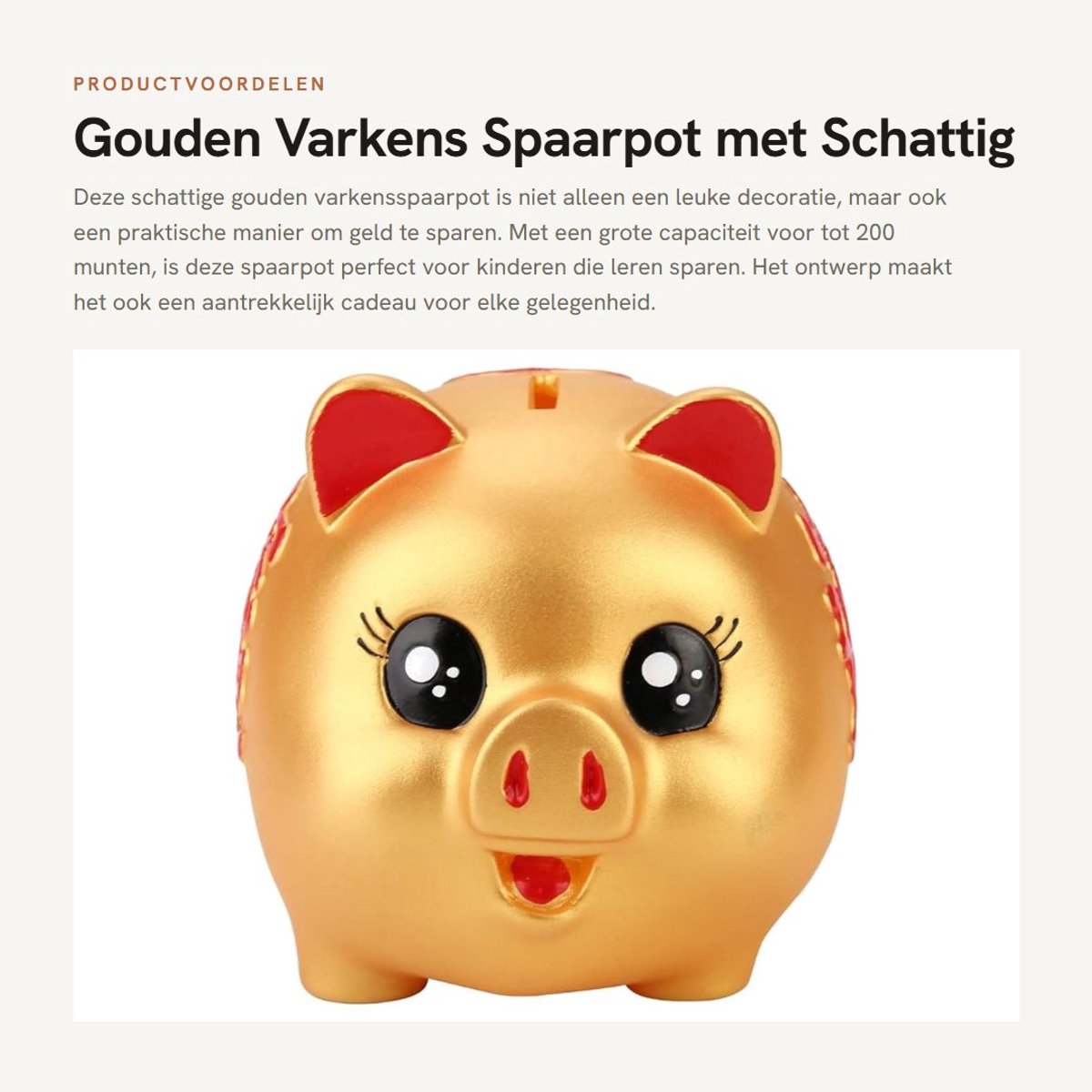 Dailygoods- Spaarpot Gouden Varkensontwerp - Siliconen - Antivallen - Grote Geheugencapaciteit - 200 Munten - 12,5 x 10,5 x 9,5 cm - Spaarvarken