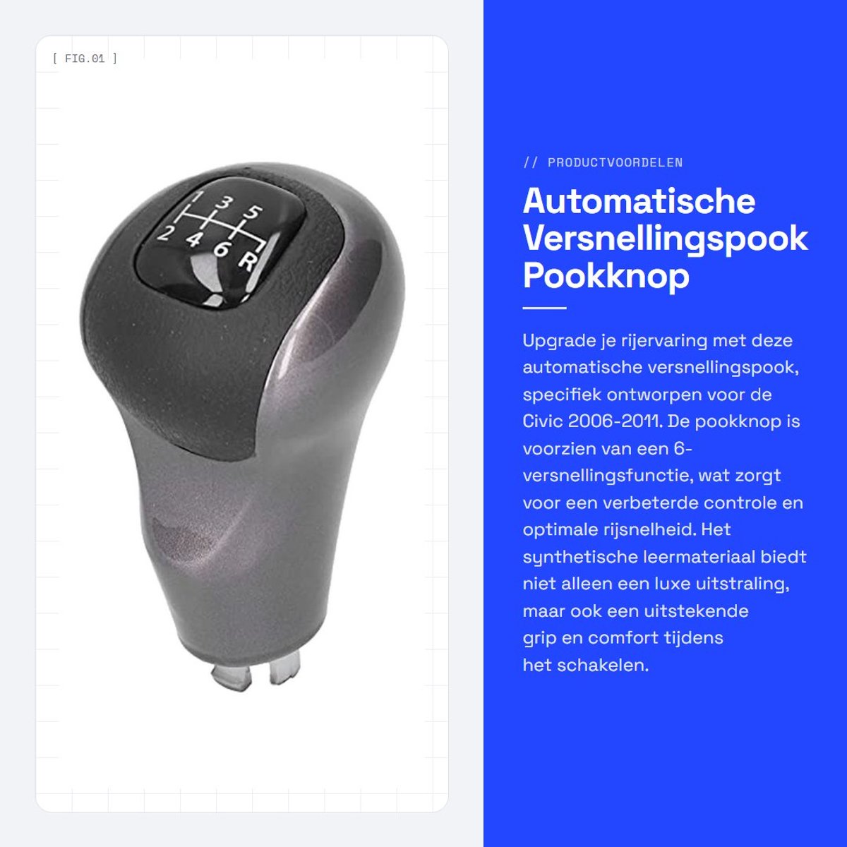 Dailygoods- Versnellingspook Pookknop 6 Versnellingen - Vervanging voor Civic DX/EX/LX 2006-2011 - Synthetisch Leer - Hoogwaardig Plastic/Metaal - Comfortabele Grip - Schakelknop