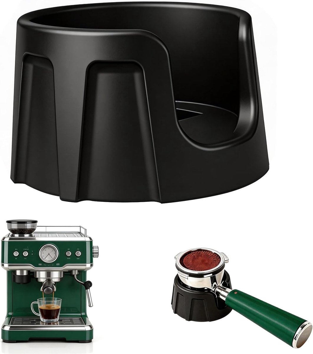 Thijox - Siliconen Tamper Station Antislip met Zeefhouder Barista Accessoire, Zwart | Gelijkmatige Druk, Compact Tamping Basis voor Espresso, Ideaal v